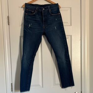 Levi's Dark Blue Distressed Ankle Jeans